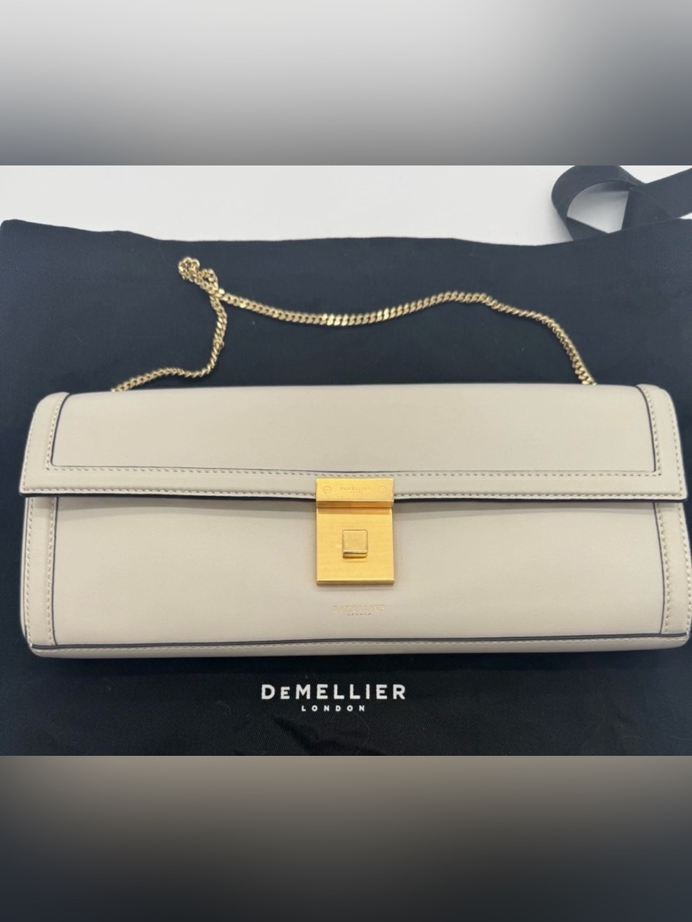 DeMellier Ivory Leather Crossbody with Gold Chain & Lock